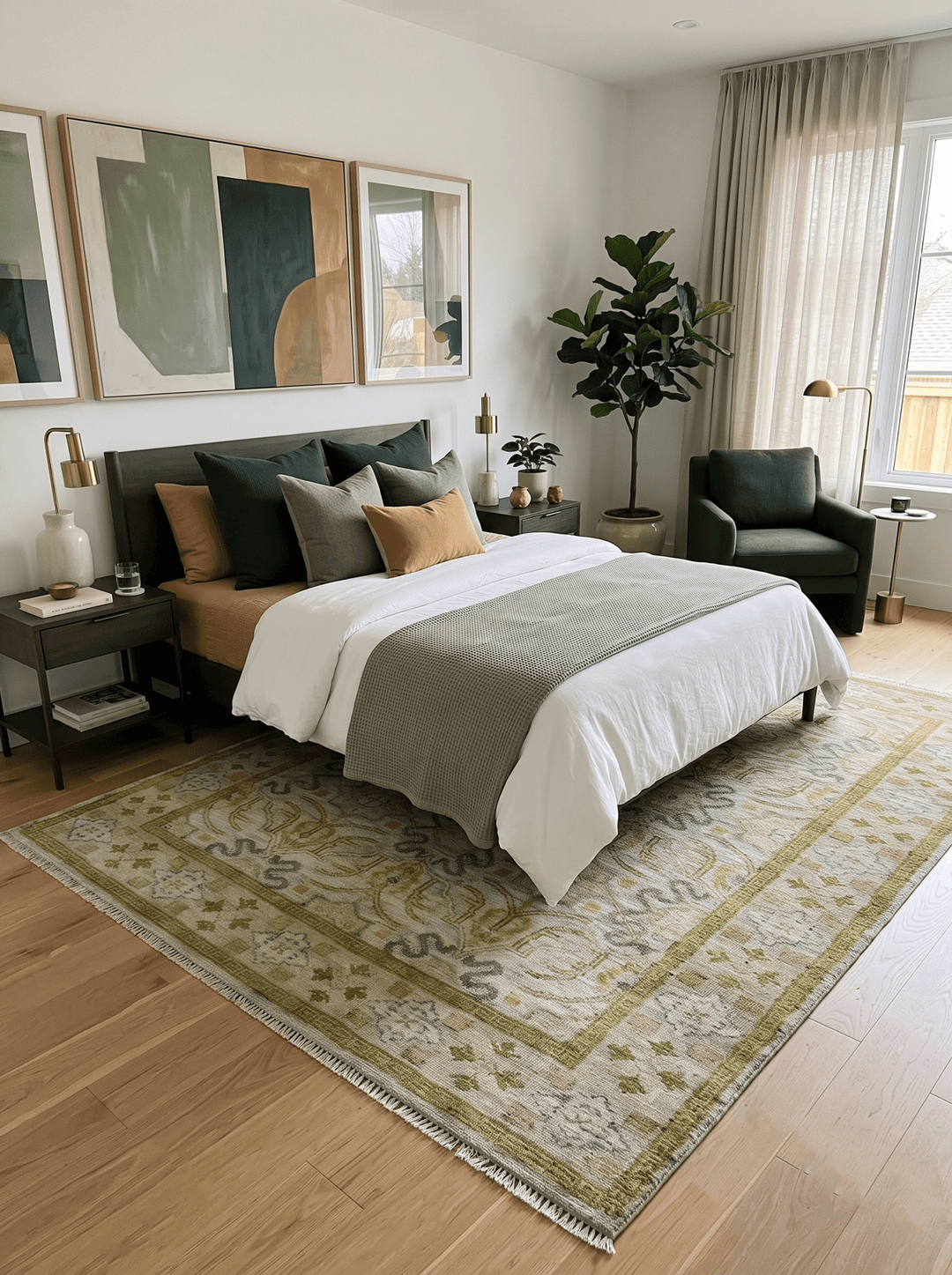 Silver, Olive and Green Traditional Floral Design Custom Made wool area rug - The Rug Decor