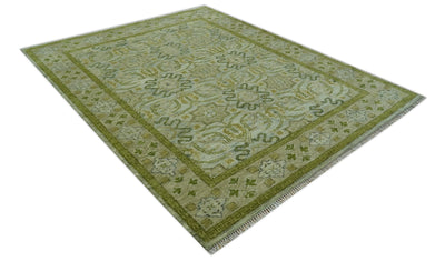 Silver, Olive and Green Traditional Floral motifs design 8x10 wool area rug - The Rug Decor