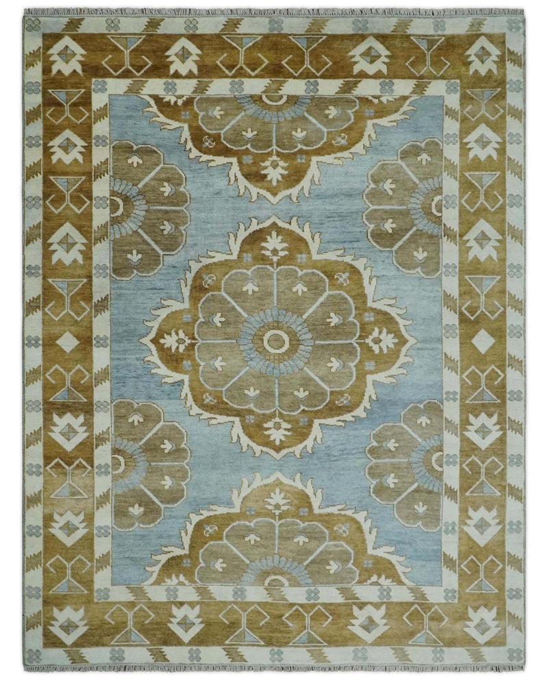 Silver, Olive and Ivory Traditional Medallion Large Floral Design Hand knotted 9x12 wool Rug - The Rug Decor