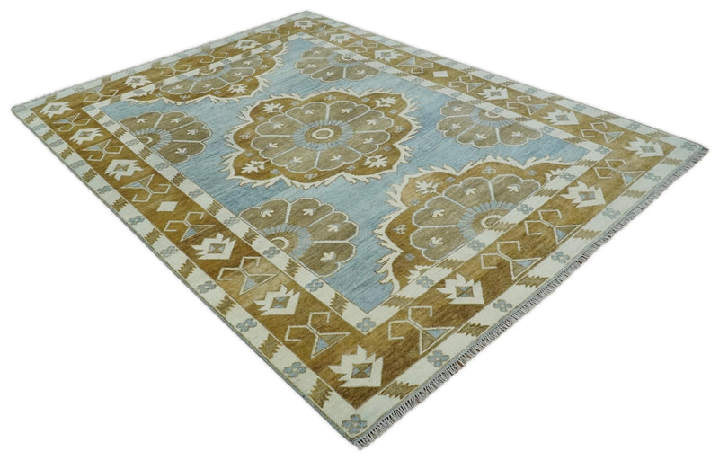 Silver, Olive and Ivory Traditional Medallion Large Floral Design Hand knotted 9x12 wool Rug - The Rug Decor