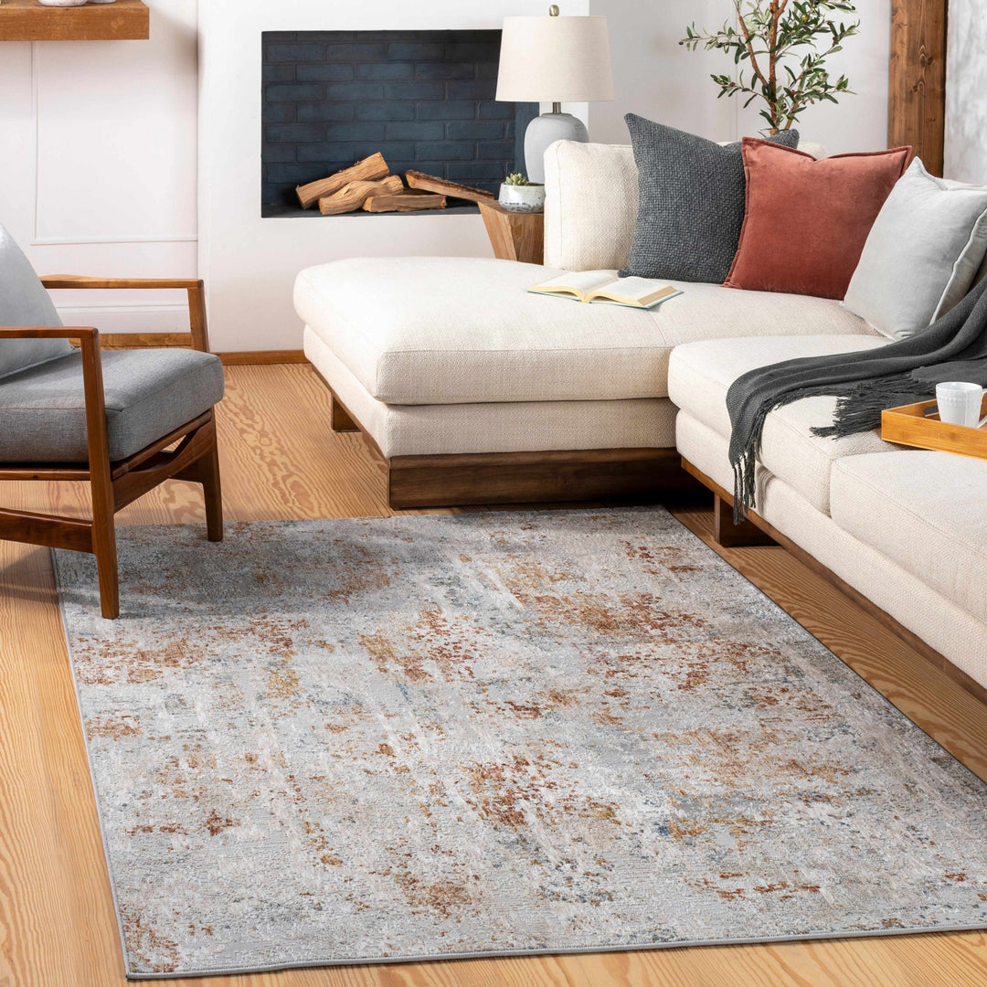 Silver, Rust And Mustard Contemporary Style Machine Woven Area Rug - The Rug Decor