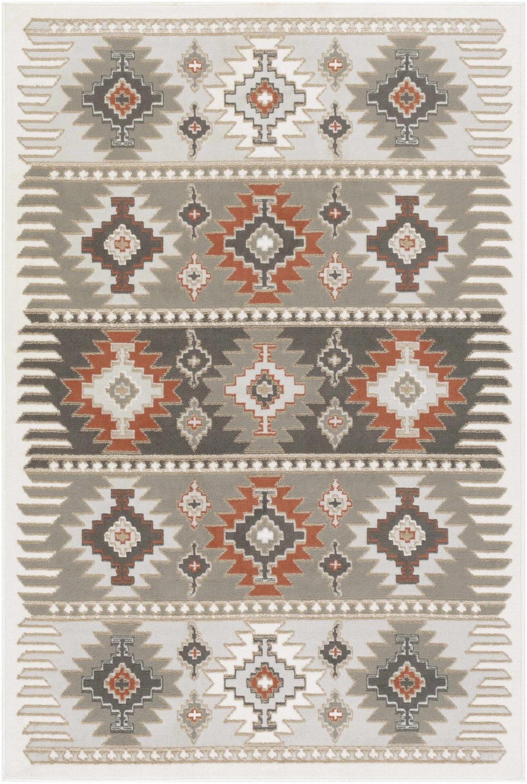 Silver, Taupe and Rust Traditional Southwestern area rug - The Rug Decor