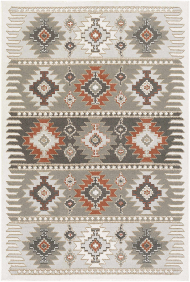 Silver, Taupe and Rust Traditional Southwestern area rug - The Rug Decor