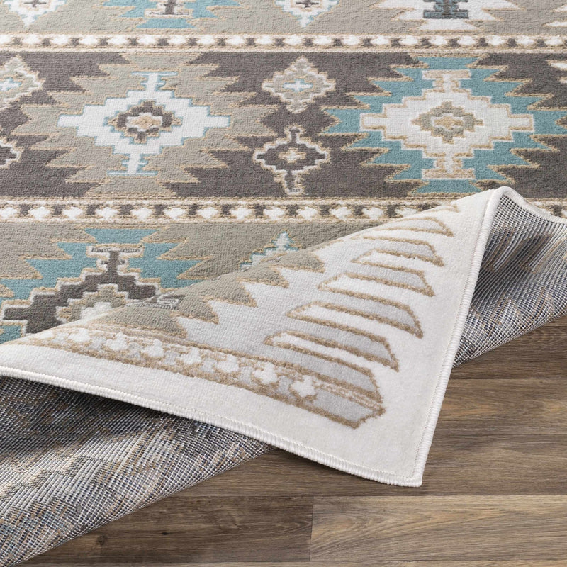 Silver, Taupe and Teal Traditional Southwestern area rug - The Rug Decor