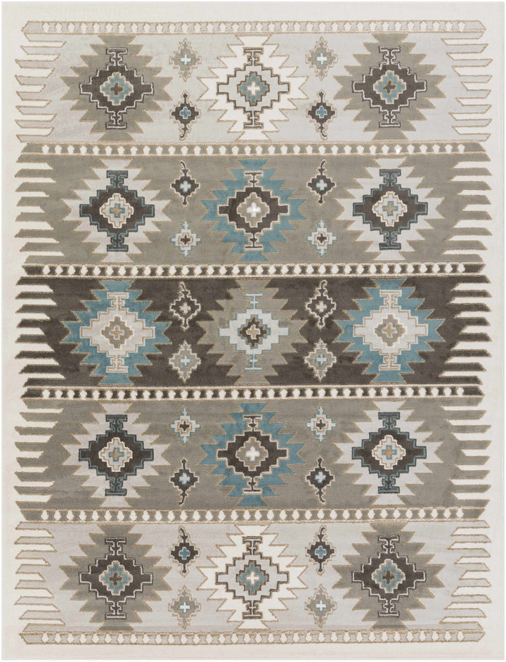 Silver, Taupe and Teal Traditional Southwestern area rug - The Rug Decor