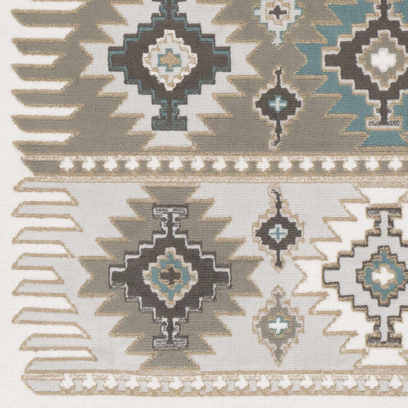 Silver, Taupe and Teal Traditional Southwestern area rug - The Rug Decor