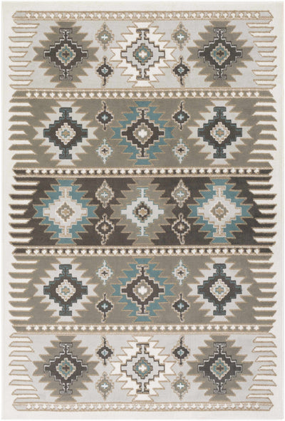 Silver, Taupe and Teal Traditional Southwestern area rug - The Rug Decor