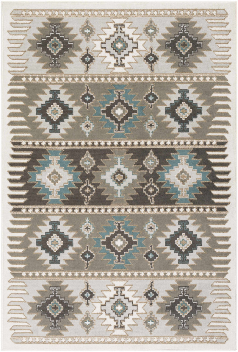 Silver, Taupe and Teal Traditional Southwestern area rug - The Rug Decor