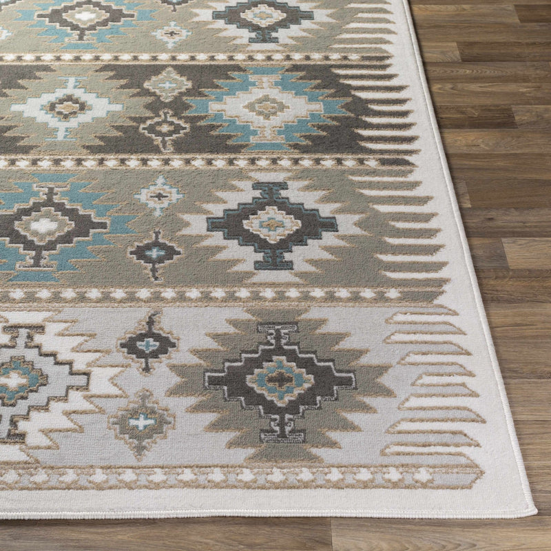 Silver, Taupe and Teal Traditional Southwestern area rug - The Rug Decor