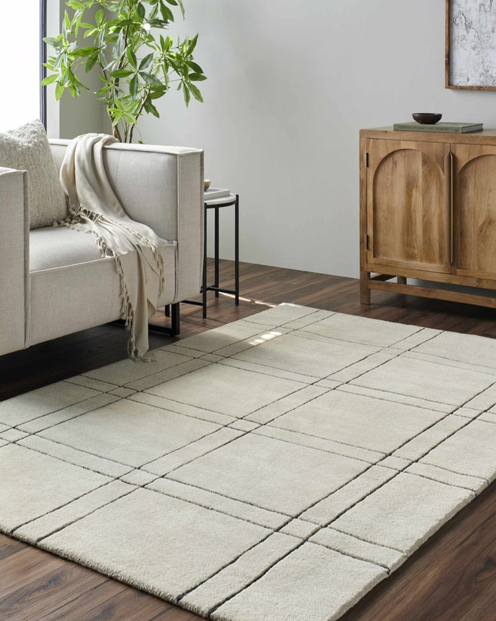 Sixto Contemporary Style Beige And Black Hand Tufted Wool Rug - The Rug Decor