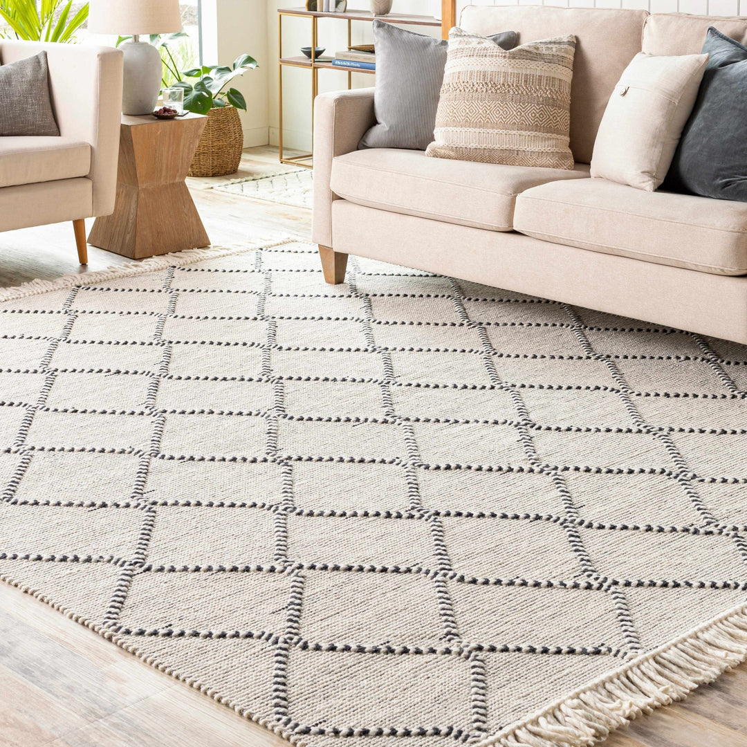 Siyabuswa Modern Geometrical Design Ivory And Black Hand Woven Rug - The Rug Decor