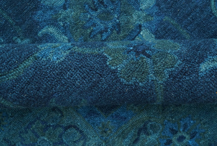 Sky Custom Made Blue Traditional Oushak Design Overdyed Wool Rug - The Rug Decor