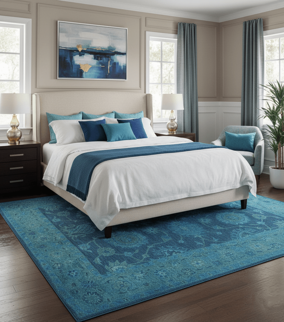 Sky Custom Made Blue Traditional Oushak Design Overdyed Wool Rug - The Rug Decor