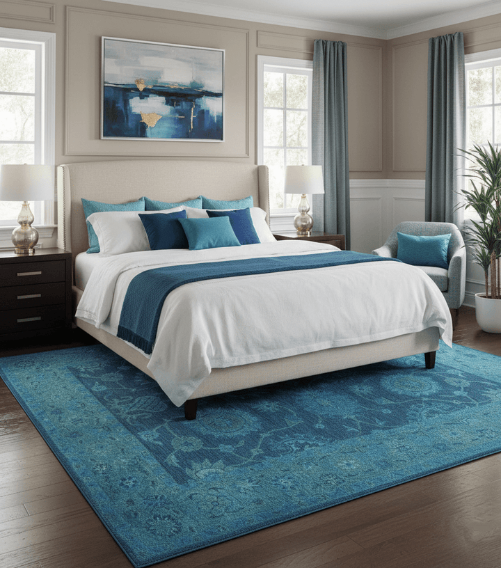 Sky Custom Made Blue Traditional Oushak Design Overdyed Wool Rug - The Rug Decor