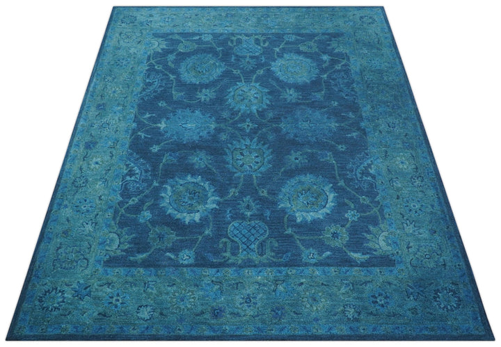 Sky Custom Made Blue Traditional Oushak Design Overdyed Wool Rug - The Rug Decor