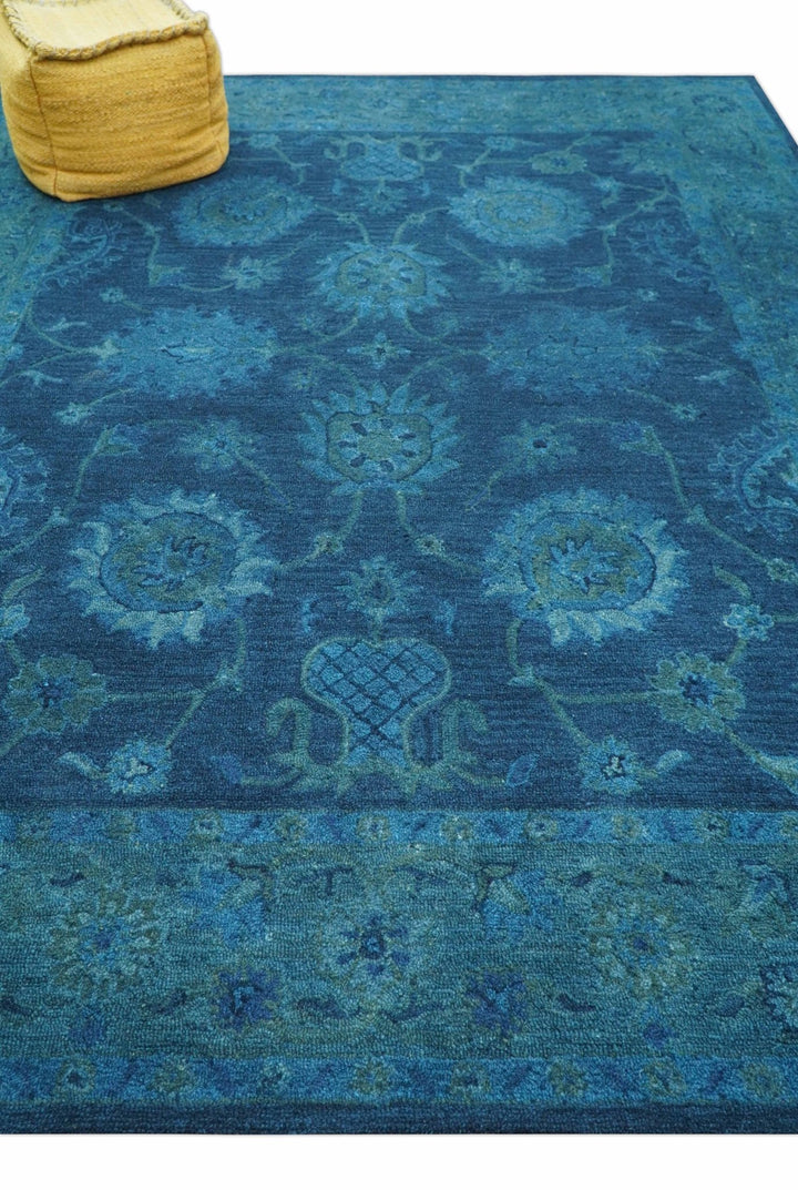 Sky Custom Made Blue Traditional Oushak Design Overdyed Wool Rug - The Rug Decor