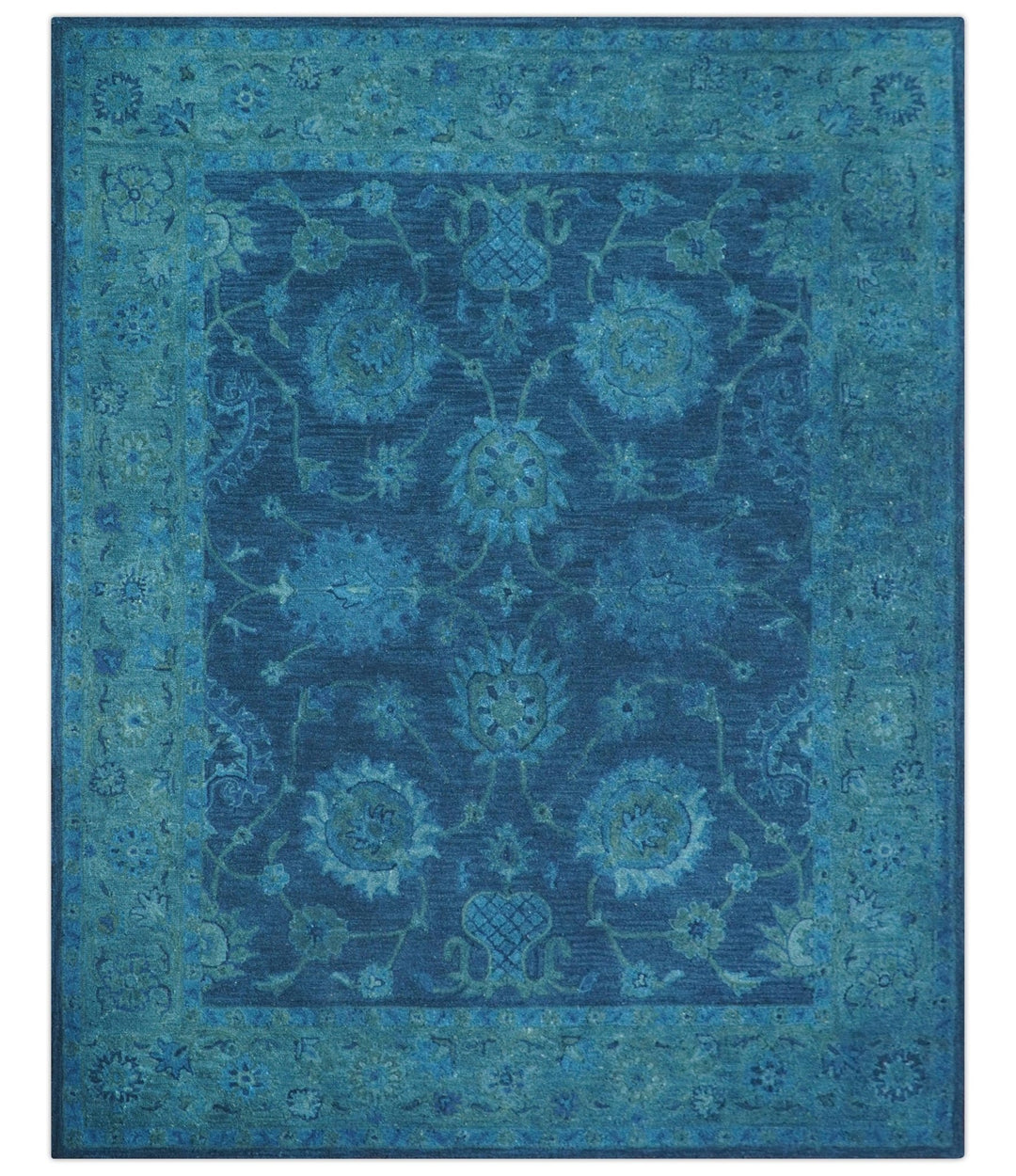 Sky Custom Made Blue Traditional Oushak Design Overdyed Wool Rug - The Rug Decor