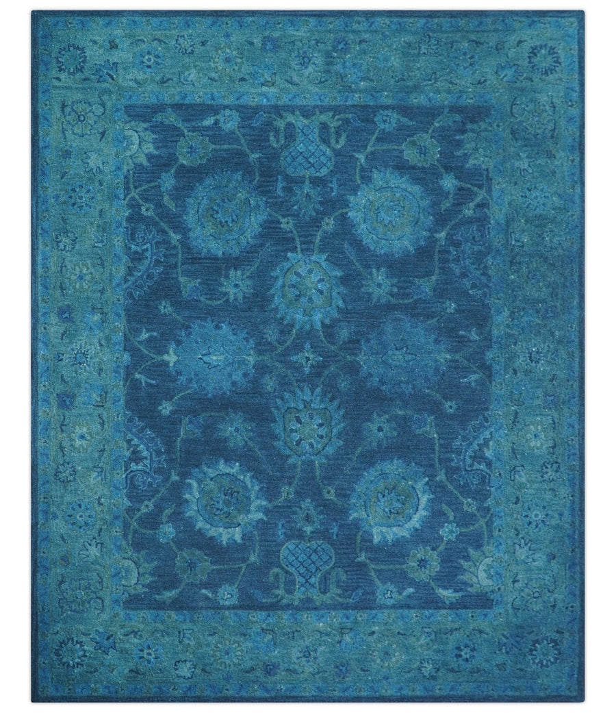 Sky Custom Made Blue Traditional Oushak Design Overdyed Wool Rug - The Rug Decor
