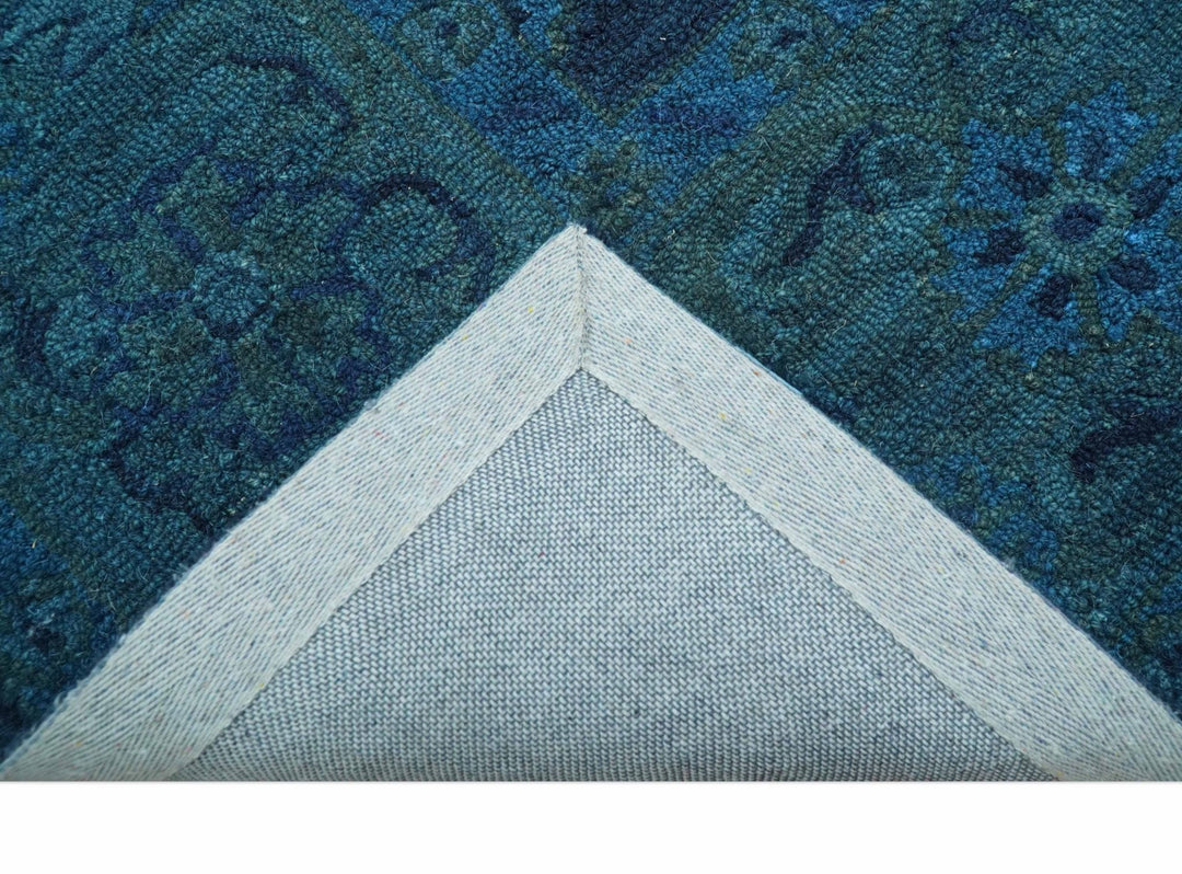 Sky Custom Made Blue Traditional Oushak Design Overdyed Wool Rug - The Rug Decor