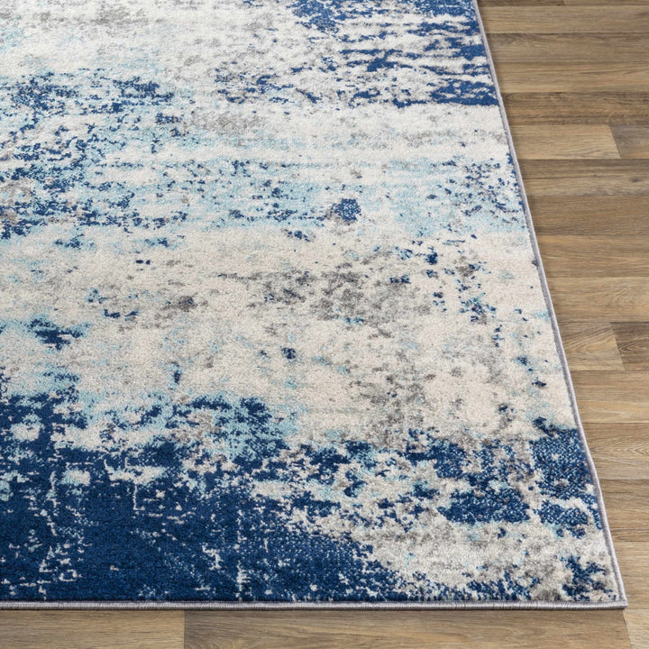 Slamannan Ivory And Blue Modern Abstract Design Area Rug - The Rug Decor