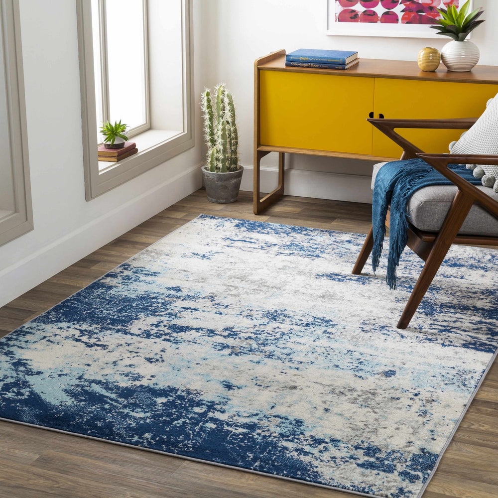 Slamannan Ivory And Blue Modern Abstract Design Area Rug - The Rug Decor