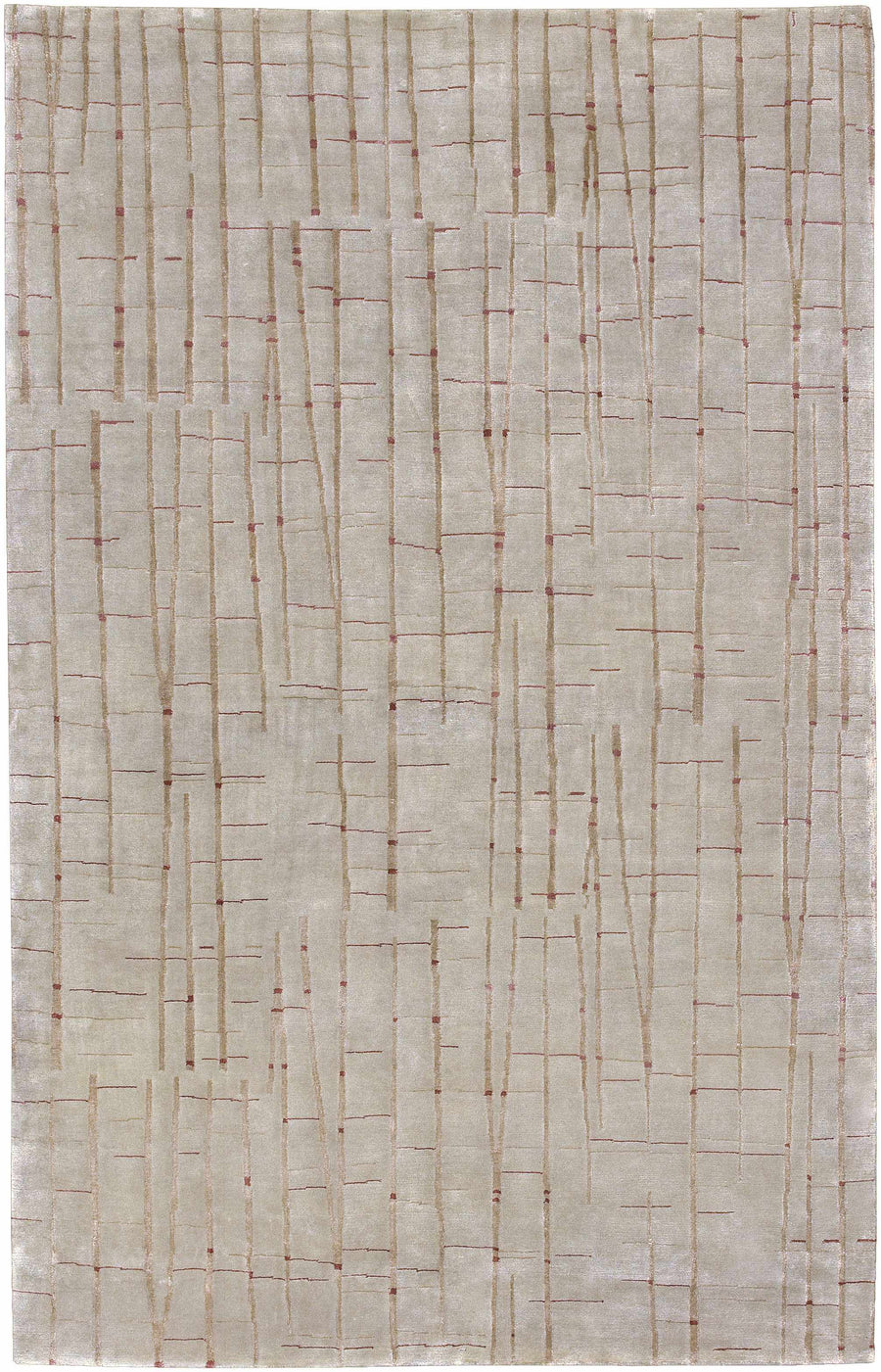Beige and gray abstract area rug with thin red line grid pattern