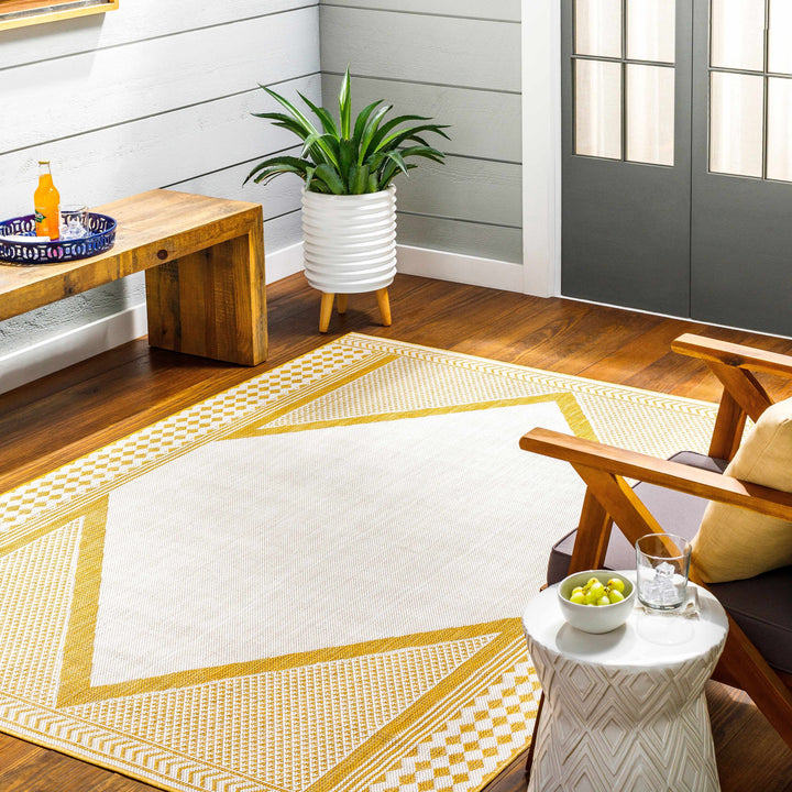 Efrem Modern Geometric Design Mustard & Off White Area Rug