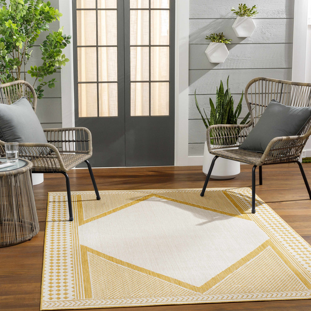 Efrem Modern Geometric Design Mustard & Off White Area Rug