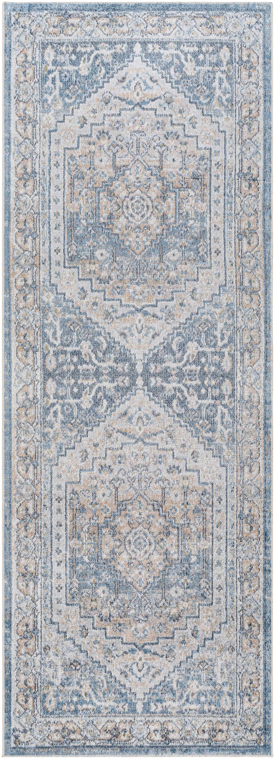 Nana Traditional Medallion Beige And Blue Washable Area Rug
