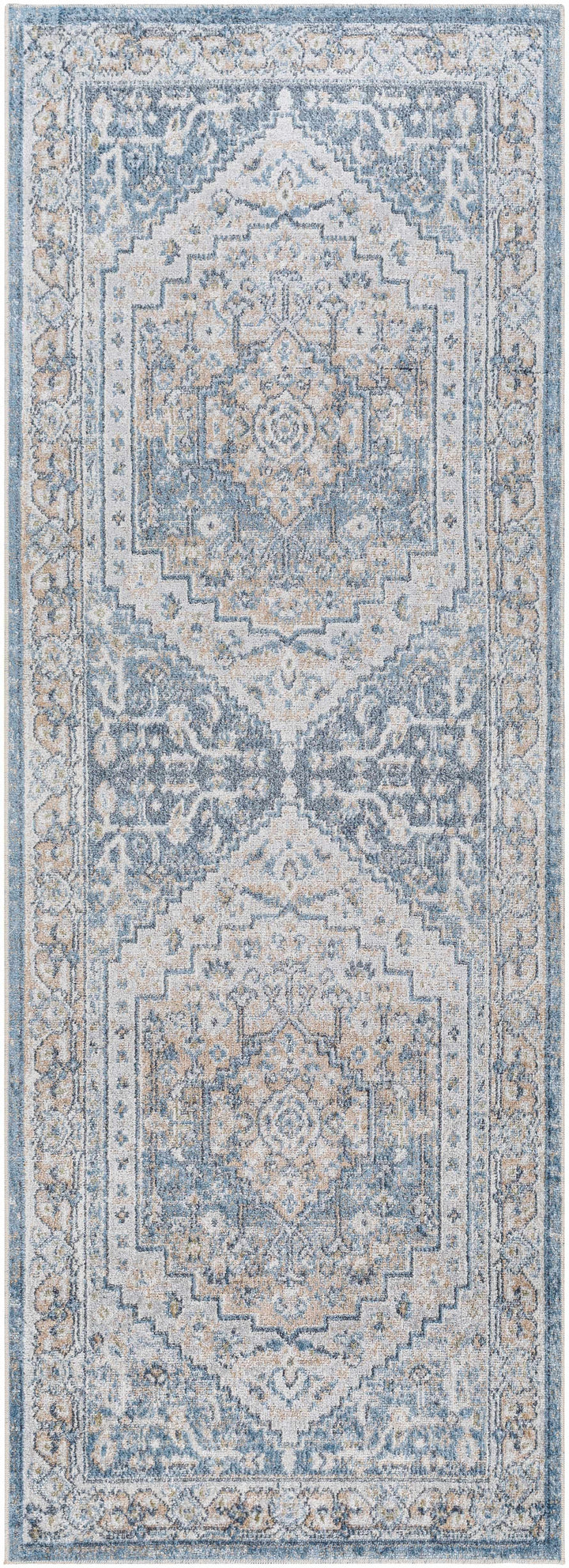 Nana Traditional Medallion Beige And Blue Washable Area Rug