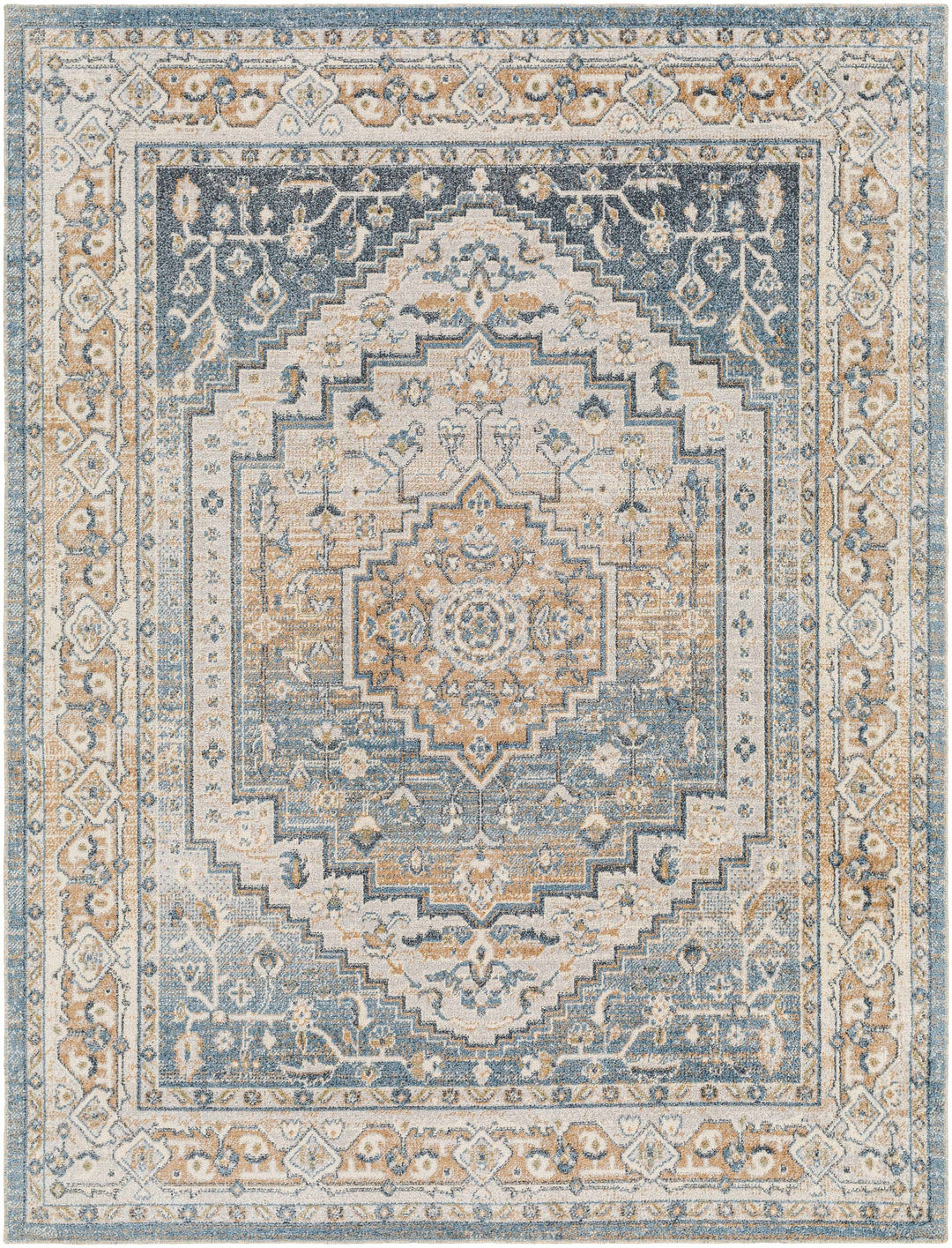 Nana Traditional Medallion Beige And Blue Washable Area Rug
