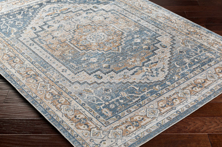 Nana Traditional Medallion Beige And Blue Washable Area Rug