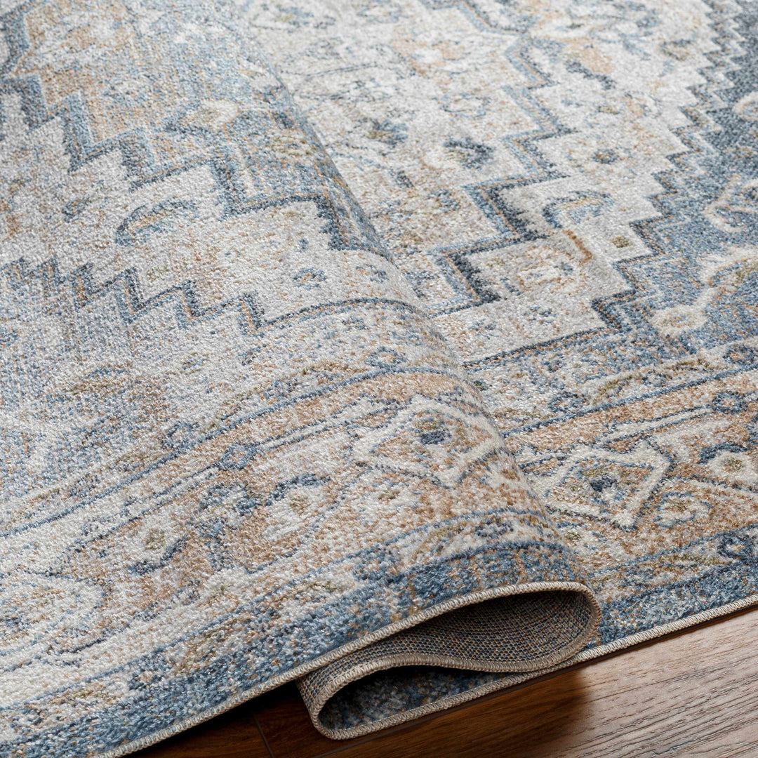 Nana Traditional Medallion Beige And Blue Washable Area Rug
