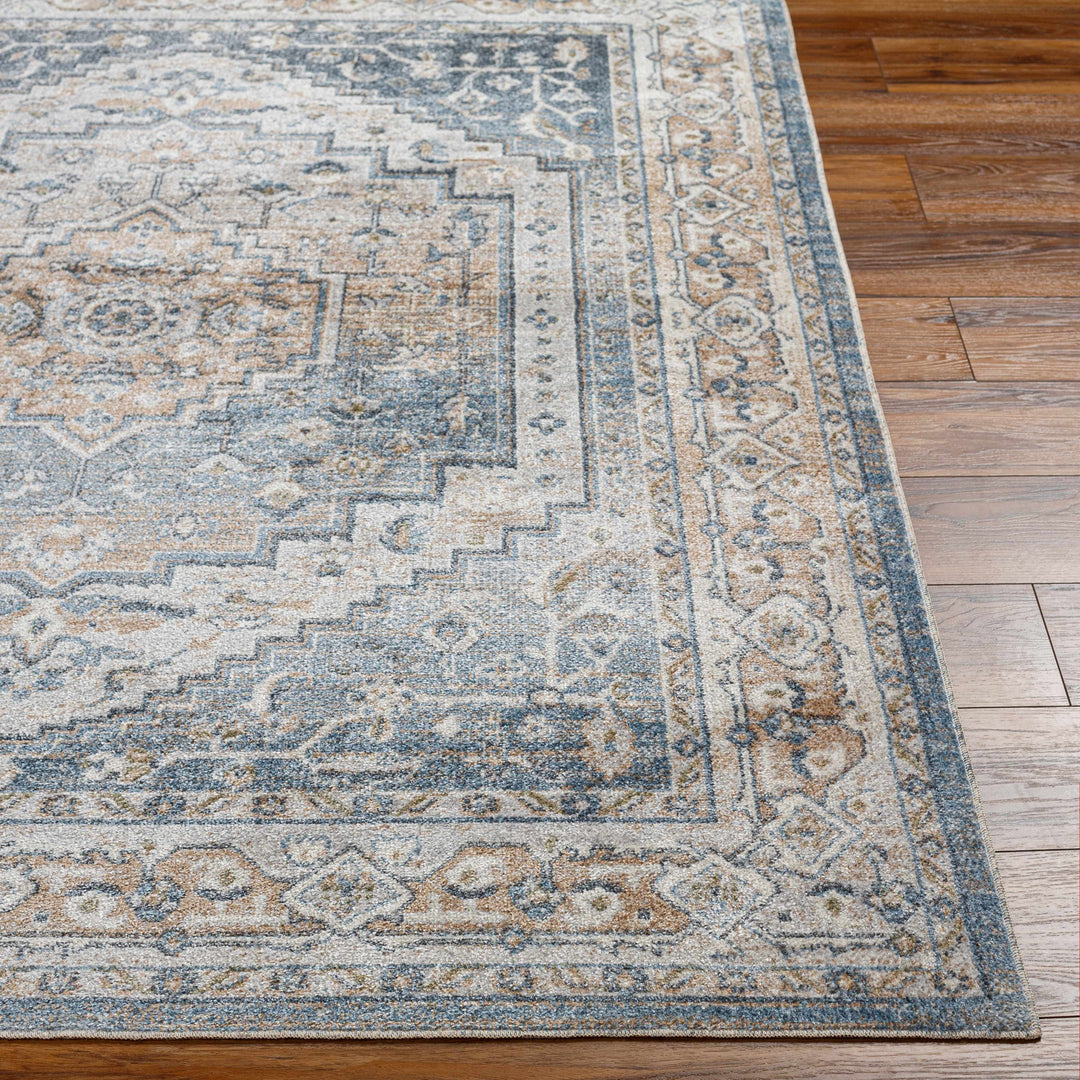 Nana Traditional Medallion Beige And Blue Washable Area Rug