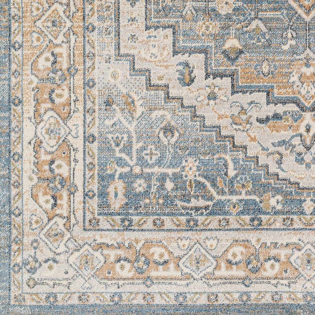 Nana Traditional Medallion Beige And Blue Washable Area Rug