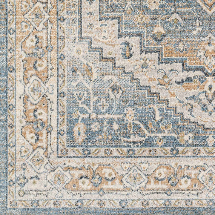 Nana Traditional Medallion Beige And Blue Washable Area Rug