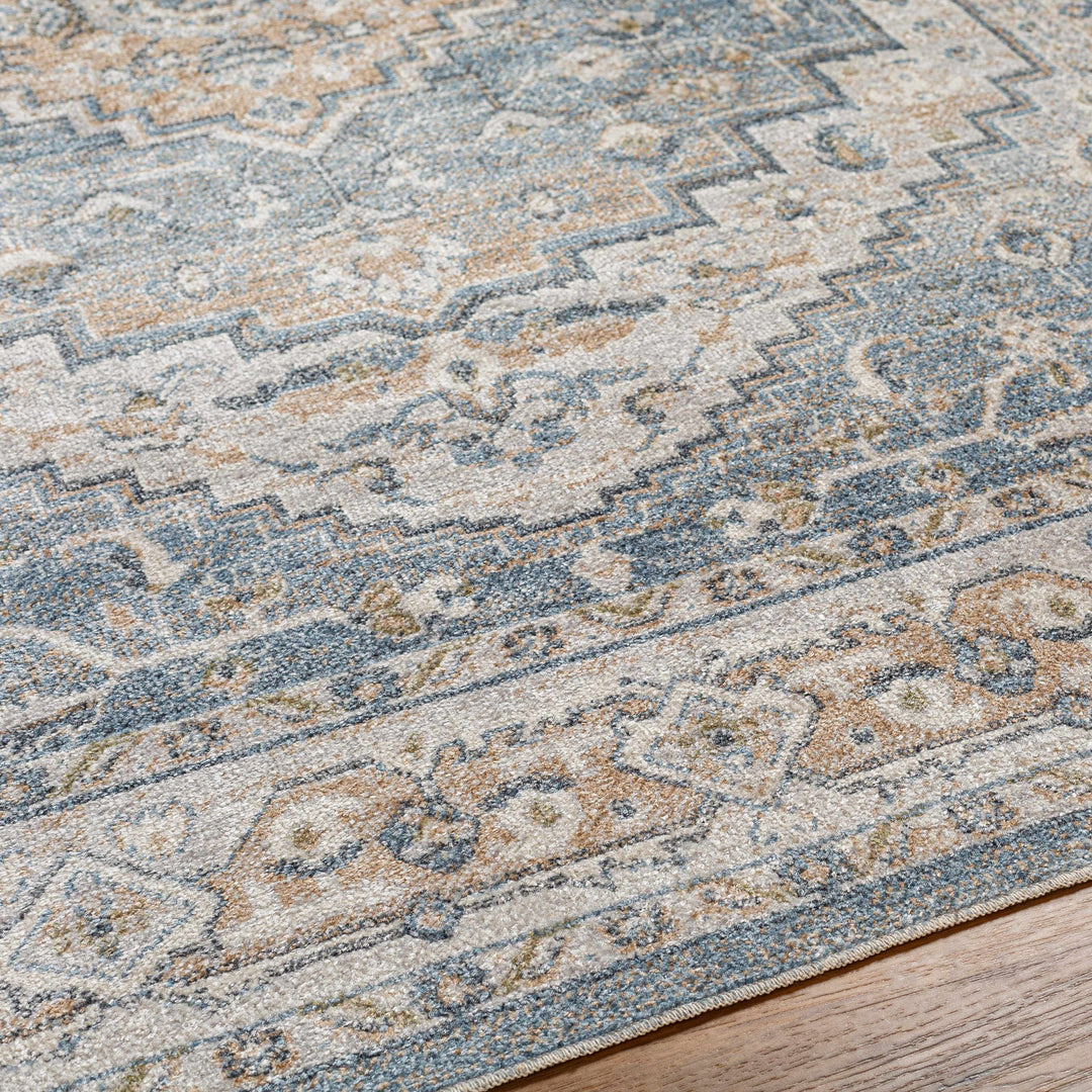 Nana Traditional Medallion Beige And Blue Washable Area Rug