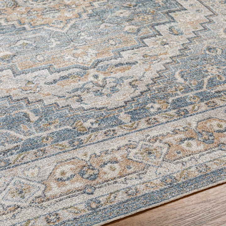 Nana Traditional Medallion Beige And Blue Washable Area Rug