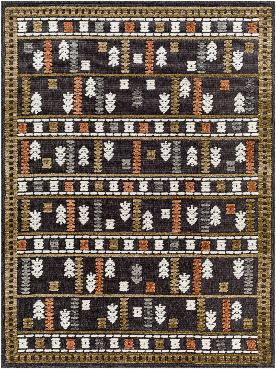 Kade Modern Tribal Design Charcoal And Brown Washable Area Rug