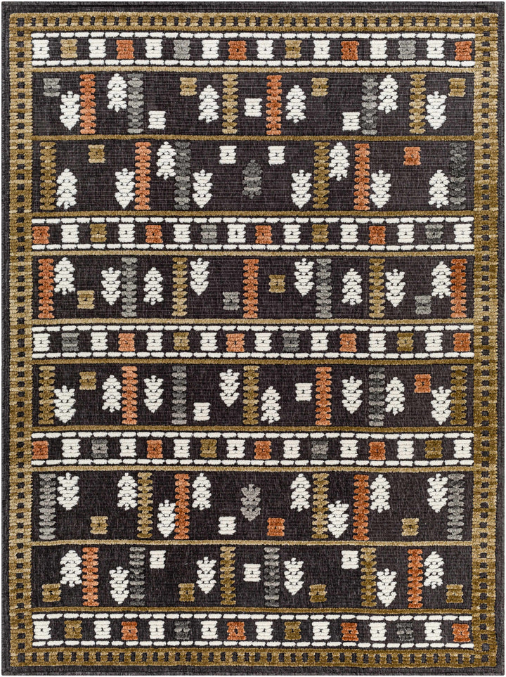 Kade Modern Tribal Design Charcoal And Brown Washable Area Rug