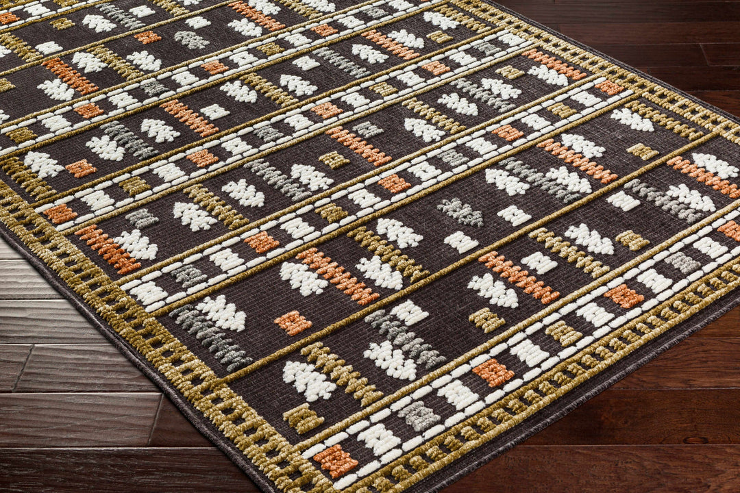 Kade Modern Tribal Design Charcoal And Brown Washable Area Rug