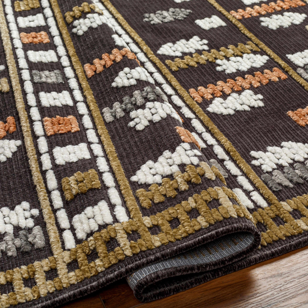 Kade Modern Tribal Design Charcoal And Brown Washable Area Rug
