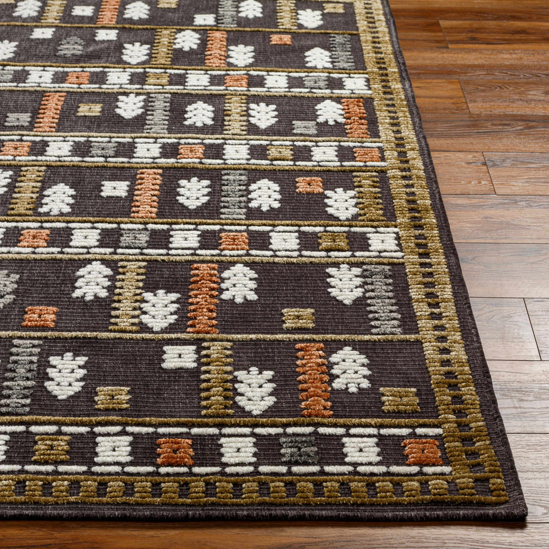 Kade Modern Tribal Design Charcoal And Brown Washable Area Rug
