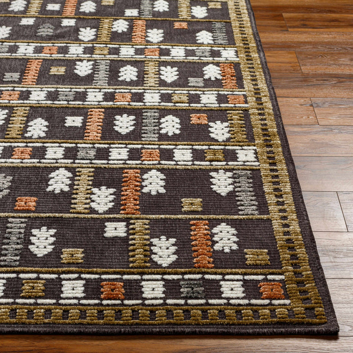 Kade Modern Tribal Design Charcoal And Brown Washable Area Rug