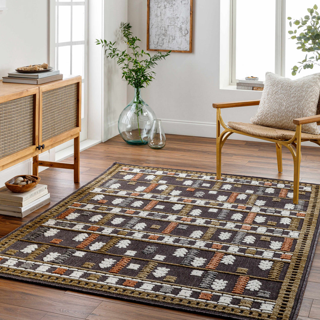 Kade Modern Tribal Design Charcoal And Brown Washable Area Rug