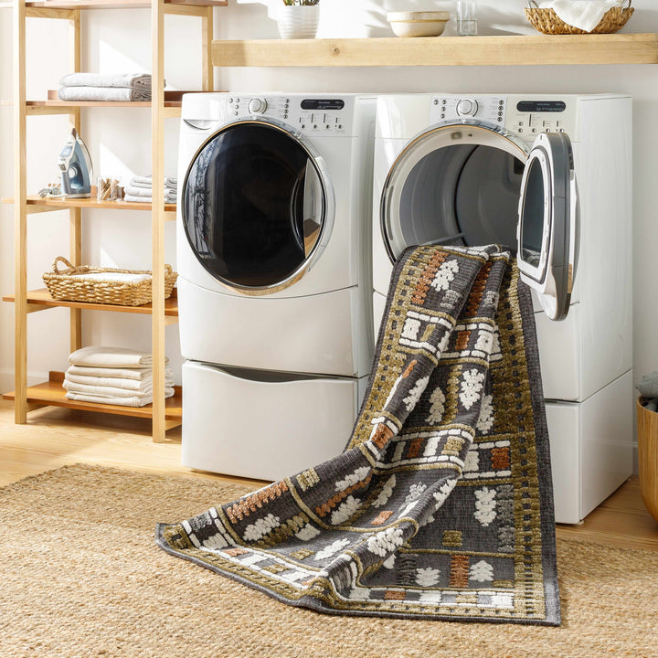 Kade Modern Tribal Design Charcoal And Brown Washable Area Rug