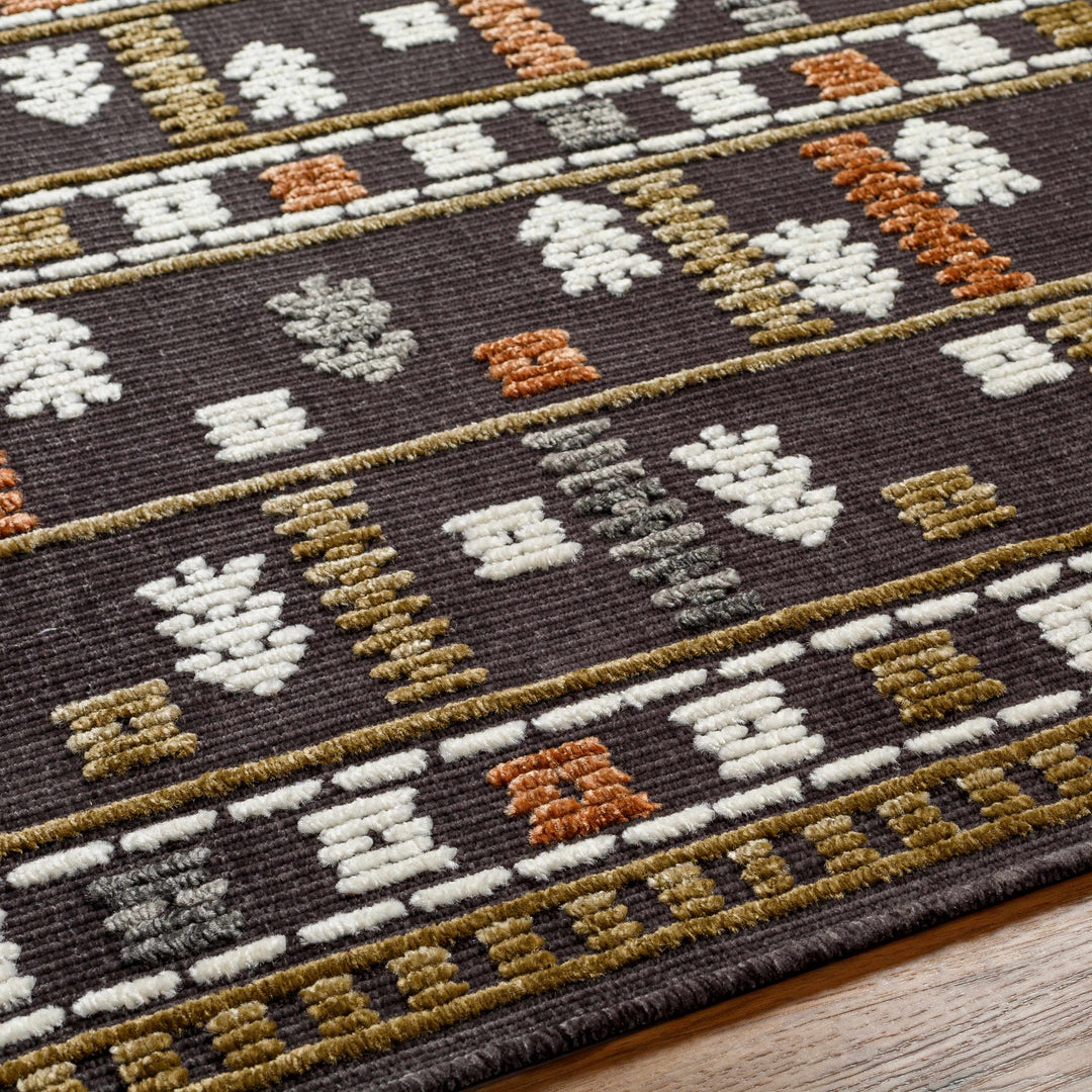 Kade Modern Tribal Design Charcoal And Brown Washable Area Rug