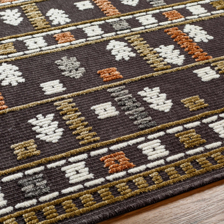 Kade Modern Tribal Design Charcoal And Brown Washable Area Rug