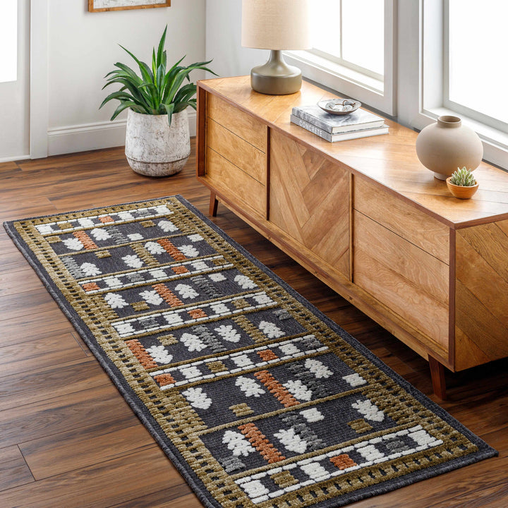 Kade Modern Tribal Design Charcoal And Brown Washable Area Rug