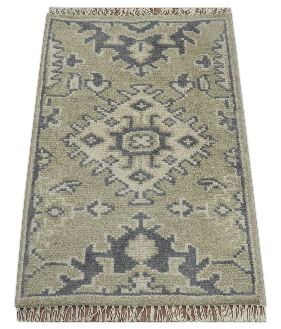 Small 2x3 Traditional Beige And Gray Hand Knotted Wool Rug - The Rug Decor